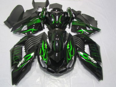 ZX14R ZZR 1400 2006-2011 - Schwarze Grüne Flamme Ninja